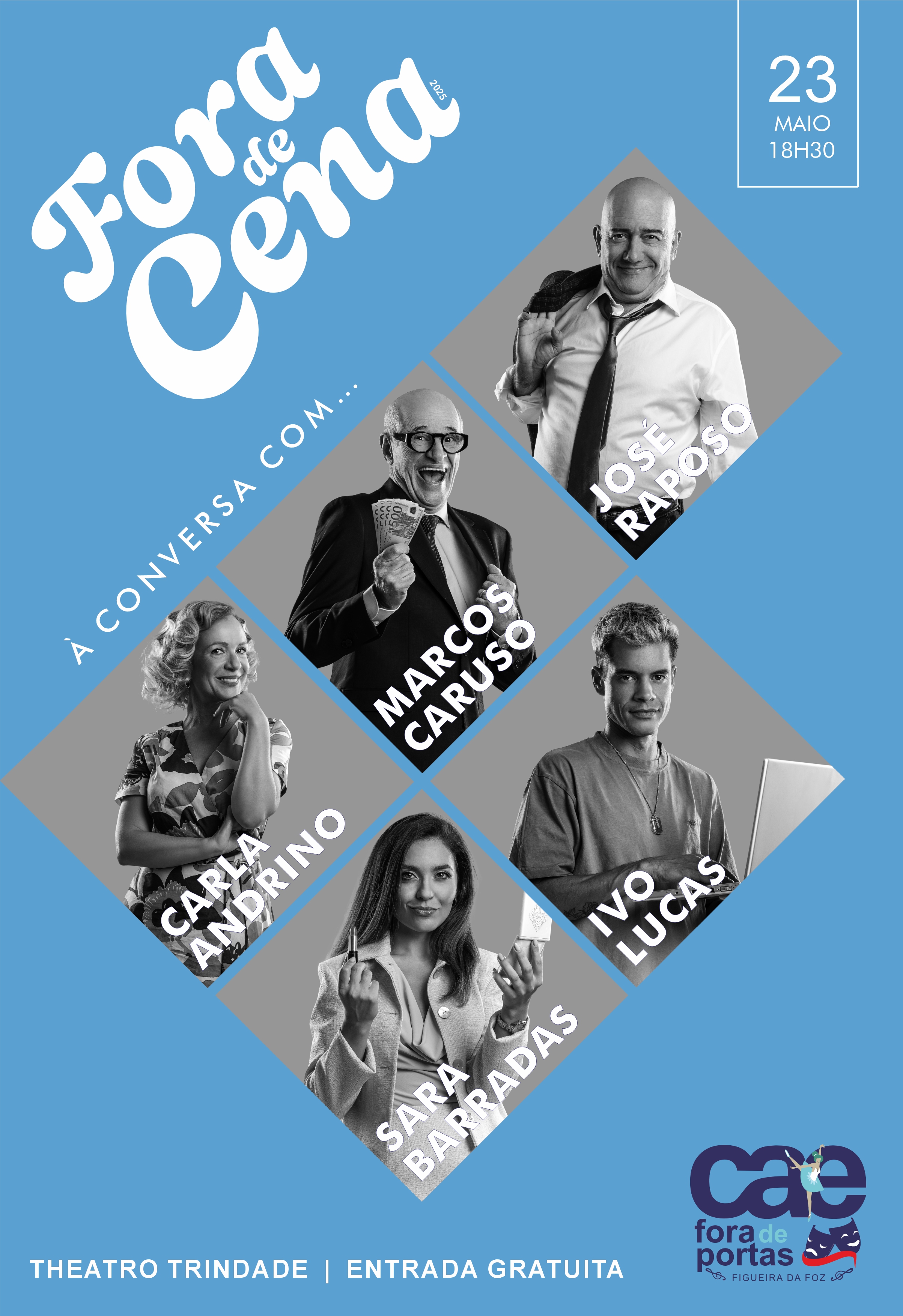 Cartaz Marcos Caruso Jos Raposo Carla Andrino Sara Barradas e Ivo Lucas FORA de Cena b